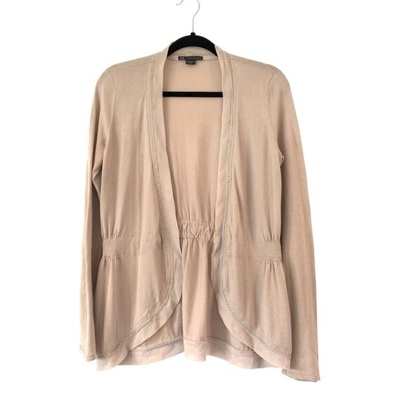 Armani Exchange Beige Open-Front Lightweight Cardigan M Chiffon Trim Longline - Picture 1 of 7